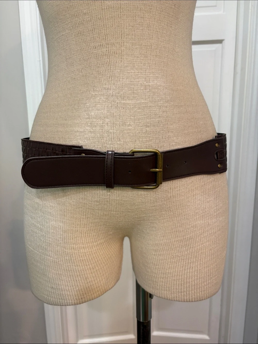 Boho brown  woven manmade material festival wide  belt